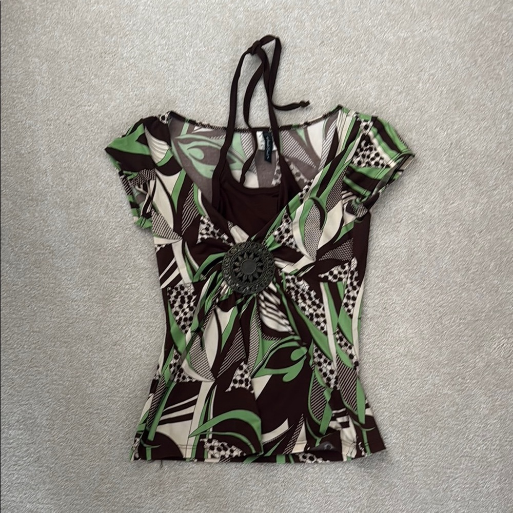 Heart Soul Green and Black Embellished Cut Out Blouse